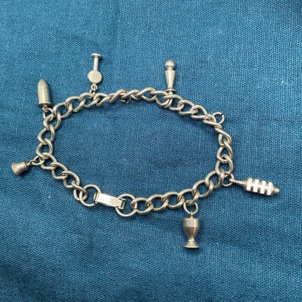 Vintage charm bracelet 1960s stop sign bullet +++ very unique!